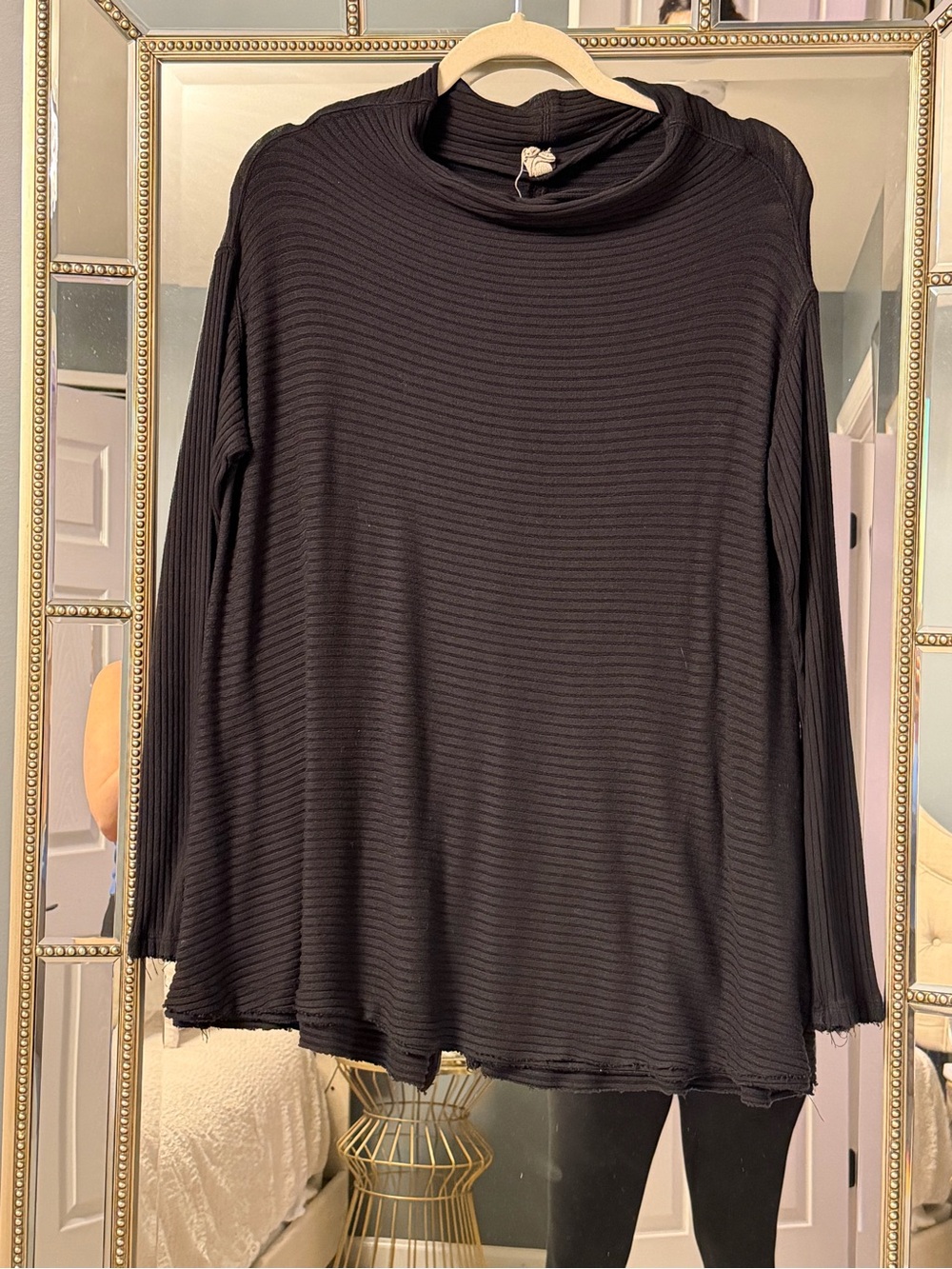 Free People Black Ribbed Long Sleeve Mock Neck Top